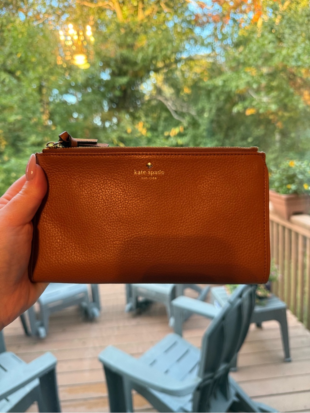 kate spade Leather snap button Wallet in Cognac